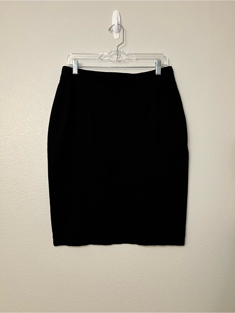 Eileen Fisher Black Pull On Pencil Skirt Italian Fabric Front Slit Womens Size M